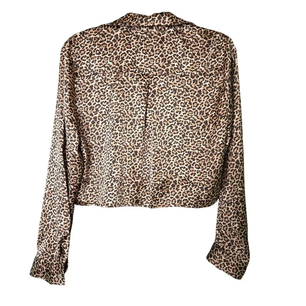 Rachel Zoe Womens Leopard‎ Print Button-Up Blouse Medium